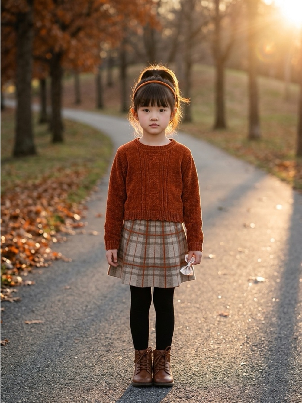 NWT: Tommy Bahama Rust Orange Cable Knit Sweater & Plaid Skirt Set